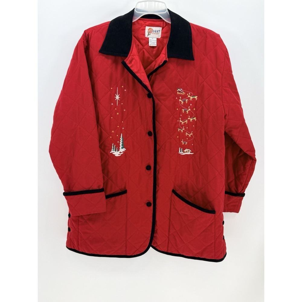 Desert Heat Womens Quilted Christmas Jacket With Embroidery Size L Polyester